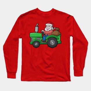 Santa Claus Farmer Tractor Merry Christmas Long Sleeve T-Shirt